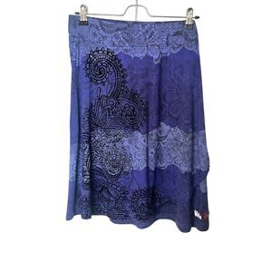 Desigual Pull On Velvet & Embroidered Accents Skirt A-Line Women’s Sz Large Blue